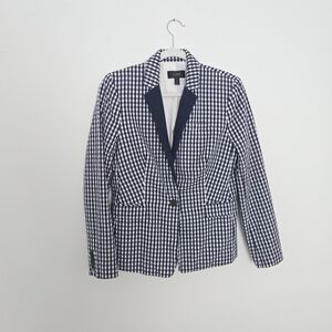 J. Crew Navy and White Women's Gingham Blazer Preppy country club Size 8